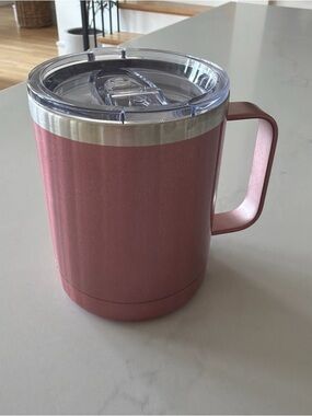 Insulated Pink Travel Mug with Handle - Stainless Lid